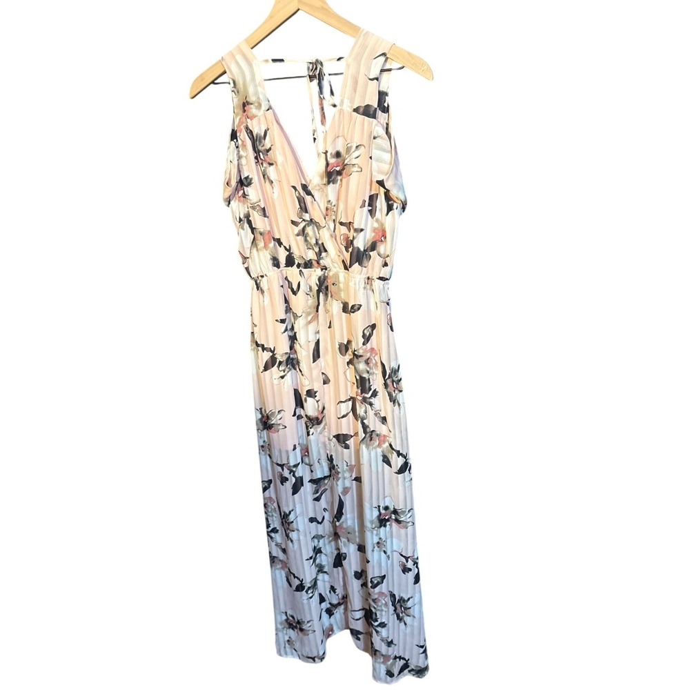 Entro Floral Print Sleeveless V-Neck Tie-Back Dress S